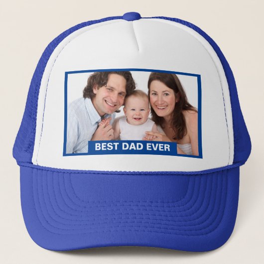 Beste vader ooit Foto Gift Dads Tekstblauw toevoeg Trucker Pet (Voorkant)