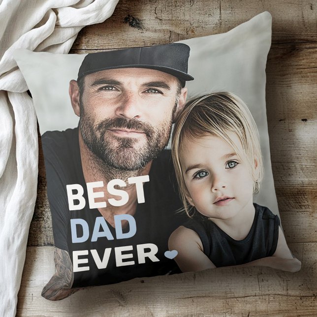 Beste vader ooit foto hart vaders dag 2 foto's kussen (Best dad ever photo heart fathers day 2 photos throw pillow)