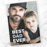 Beste vader ooit foto hart vaders dag magneet<br><div class="desc">Koelkastmagneet met uw aangepaste foto en de tekst "Beste vader ooit" als een witte en lichtblauwe overlay in de linkerbenedenhoek.</div>