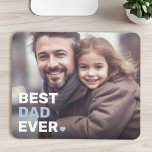Beste vader ooit foto harten vaders dag muismat<br><div class="desc">Muismat met uw aangepaste foto en de tekst "Beste vader ooit" als een witte en lichtblauwe overlay in de linker benedenhoek.</div>