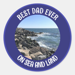 Beste vader ooit foto van Atlantische Oceaan donke Ronde Sticker