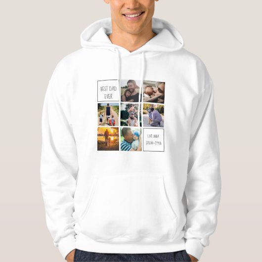 Beste vader ooit fotocollage en sms-witte hoed hoodie (Voorkant)