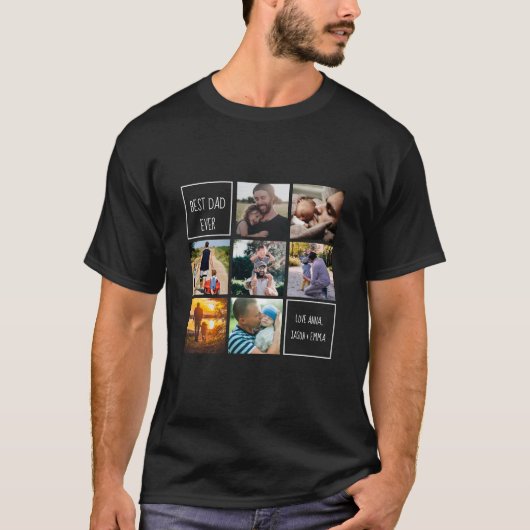 Beste vader ooit fotocollage en tekst zwart t-shirt (Voorkant)
