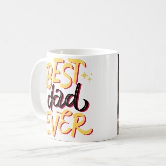 Beste vader ooit, gele geïllustreerde vaderdag koffiemok (Voorkant links)