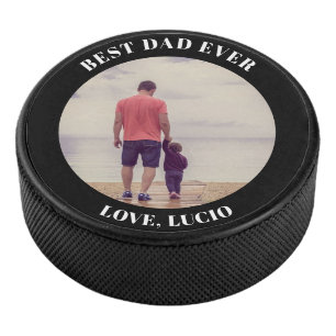 Beste vader ooit gepersonaliseerde foto zwart hockey puck