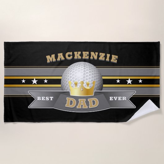 Beste vader ooit golfbal op zwart strandlaken (Voorkant)