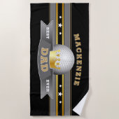 Beste vader ooit golfbal op zwart strandlaken (Voorkant)