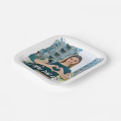 Beste vader ooit grunge border foto papieren bordje (Gebogen)