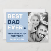 Beste vader ooit hart blauwe vaders dag foto feestdagenkaart (Voorkant)