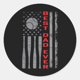 Beste vader ooit honkbalfan met  Amerikaanse vlag  Ronde Sticker