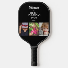 Beste vader ooit Keepslag 3 Foto Collage Black Pickleball Paddle