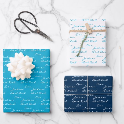 Beste vader ooit Marine Blue gepersonaliseerd Inpakpapier Vel (Voorkant)
