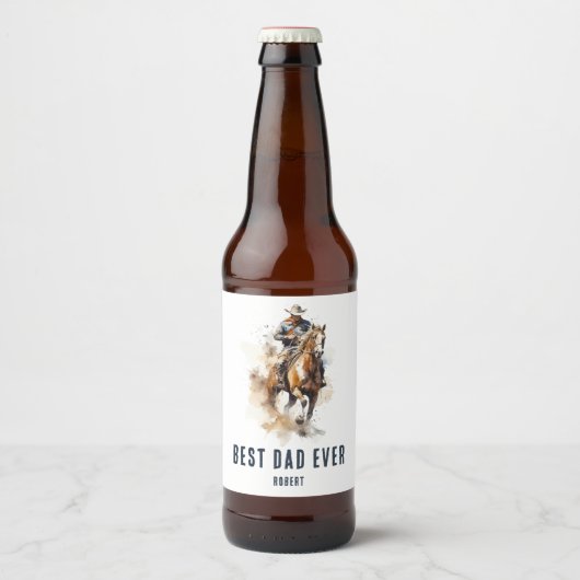 Beste vader ooit | Modern Cowboy Horse Vaderdag Bier Etiket (Voorkant)