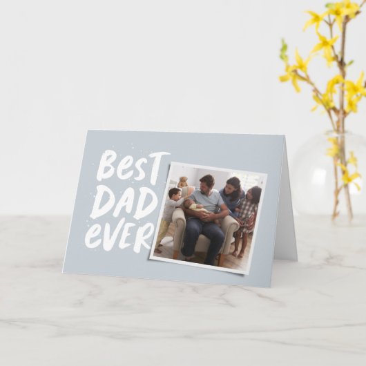 Beste vader ooit moderne fotoblauwe Vaderdag Kaart (Gele Bloem)