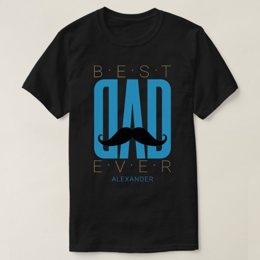 Beste vader ooit Mustache Blue Black Gold Name Aan T-shirt (Design voorkant)