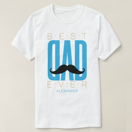 Beste vader ooit Mustache Blue Black Gold T-shirt (Design voorkant)