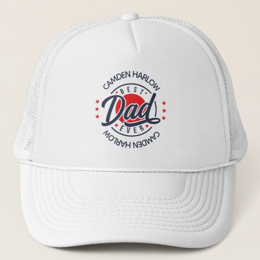 Beste Vader Ooit Naam Rood Wit Blauwe Golfhoed Trucker Pet (Voorkant)