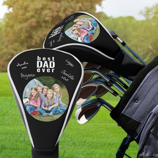 Beste vader ooit Ondertekend Foto zwart Golfheadcover