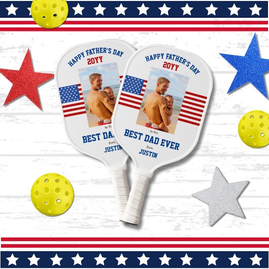 Beste vader ooit Patriottisch Rood Wit Blauw Foto Pickleball Paddle