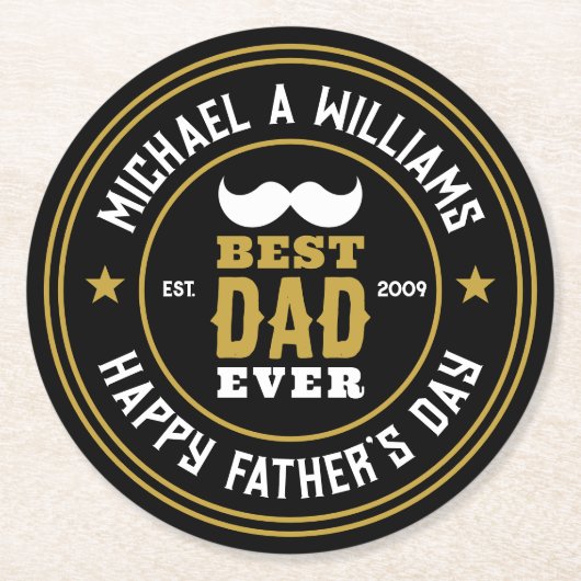 Beste vader ooit  Retro Badge Vaderdag Ronde Kartonnen Onderzetter (Voorkant)