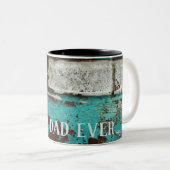 Beste vader ooit. Rustic Rusty blauwgroen aqua mea Tweekleurige Koffiemok (Voorkant rechts)