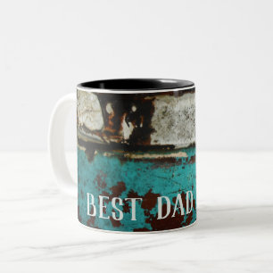 Beste vader ooit. Rustic Rusty blauwgroen aqua mea Tweekleurige Koffiemok