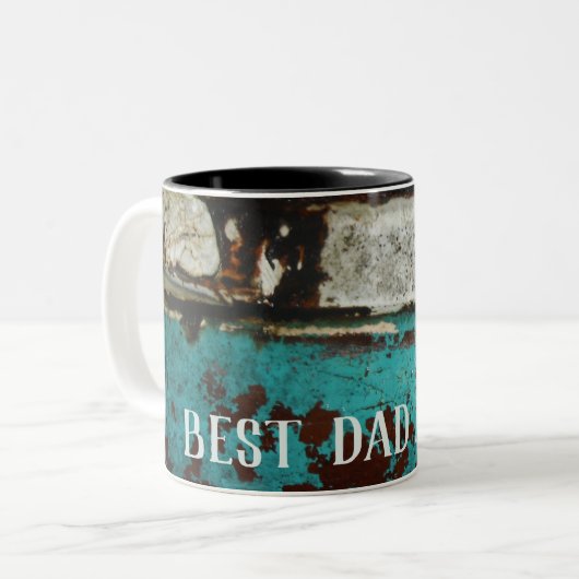 Beste vader ooit. Rustic Rusty blauwgroen aqua mea Tweekleurige Koffiemok (Voorkant links)