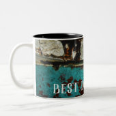 Beste vader ooit. Rustic Rusty blauwgroen aqua mea Tweekleurige Koffiemok (Links)
