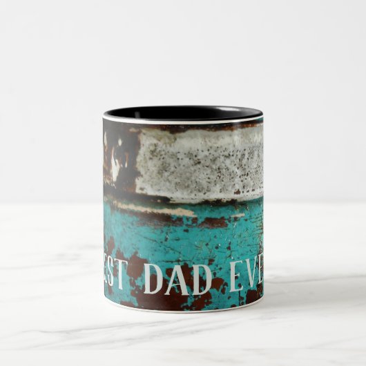 Beste vader ooit. Rustic Rusty blauwgroen aqua mea Tweekleurige Koffiemok (Center)