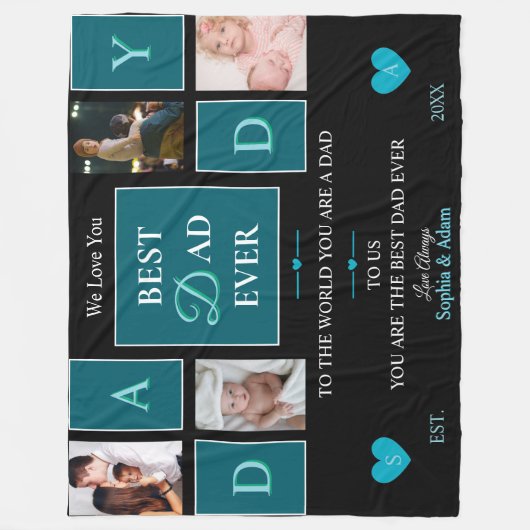 Beste vader ooit Script 4-foto collage fleece Deken (Voorkant)