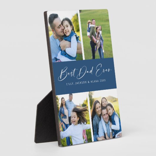 Beste vader ooit script blauw 4 foto collage plaqu fotoplaat (Zijkant)