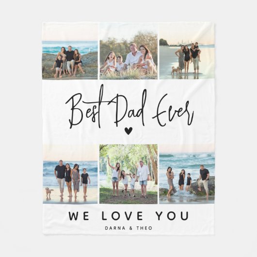 Beste Vader Ooit Script Foto Collage Fleece Deken (Voorkant)