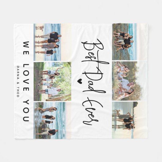 Beste Vader Ooit Script Foto Collage Fleece Deken (Voorkant (Horizontaal))