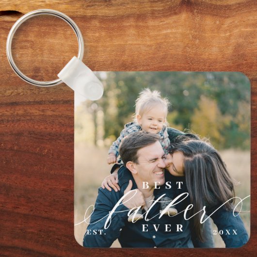 Beste vader ooit script Vaderdag foto Keepsake Sleutelhanger (Voorkant)