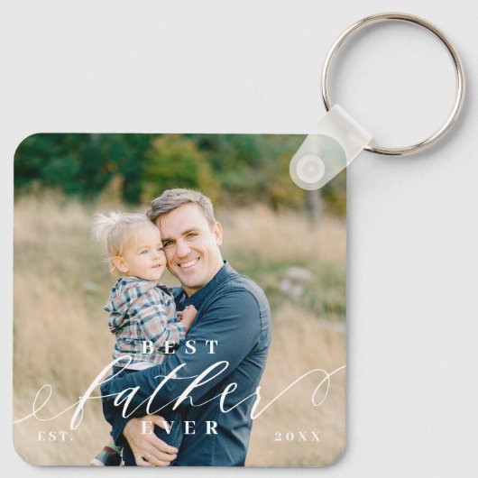 Beste vader ooit script Vaderdag foto Keepsake Sleutelhanger (Achterkant)