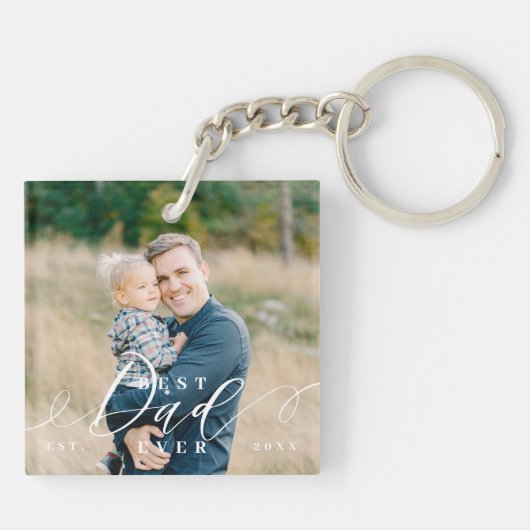 Beste vader ooit script Vaderdag foto Keepsake Sleutelhanger (Achterkant)