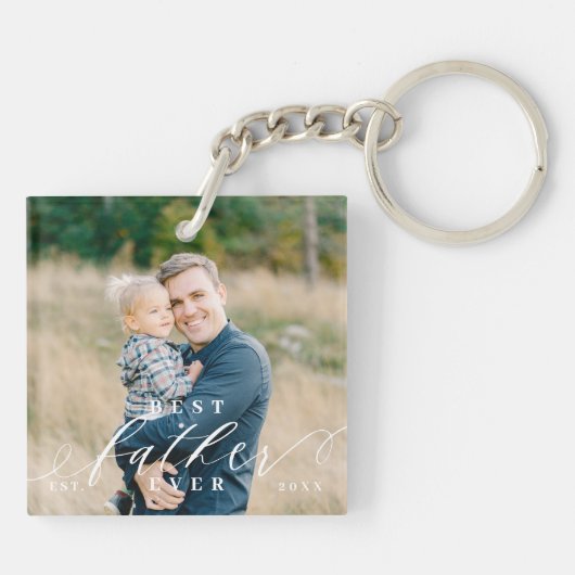 Beste vader ooit script Vaderdag foto Keepsake Sleutelhanger (Achterkant)
