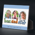 Beste vader ooit Tekst 3 Foto's Fotoplaat<br><div class="desc">Deze plaquette is een prachtig cadeau voor papa! Het ontwerp bevat drie gearchiveerde foto's met de retro tekst "beste vader ooit". Pas de namen van de kinderen aan.</div>