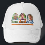 Beste vader ooit Tekst 3 Foto's Trucker Pet<br><div class="desc">Een perfect cadeau voor vader! Het ontwerp bevat drie gearchiveerde foto's met de retro tekst "beste vader ooit". Pas de namen van de kinderen aan.</div>