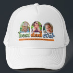 Beste vader ooit Tekst 3 Foto's Trucker Pet<br><div class="desc">Een perfect cadeau voor vader! Het ontwerp bevat drie gearchiveerde foto's met de retro tekst "beste vader ooit". Pas de namen van de kinderen aan.</div>