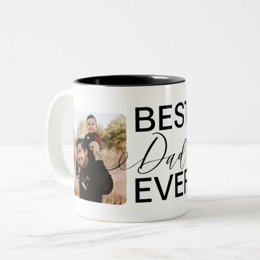 Beste vader ooit twee volledige fotocollage tweekleurige koffiemok (Voorkant links)