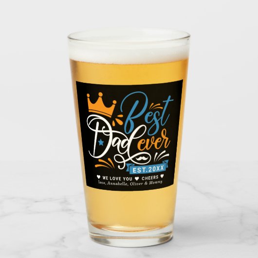 Beste vader ooit Typografie Jaar gevestigd Glas (Voorkant gevuld)