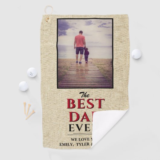 Beste vader ooit Typografie Rustic Beige Foto Golfhanddoek (Insitu)