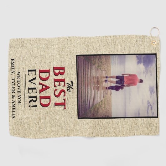 Beste vader ooit Typografie Rustic Beige Foto Golfhanddoek (Horizontaal)