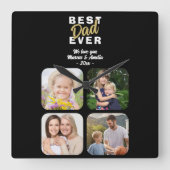 Beste vader ooit vader 4 familiefoto vierkante klok (Voorkant)
