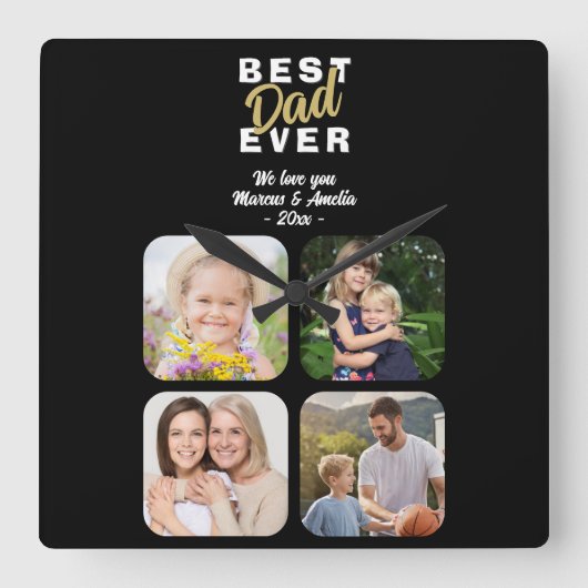 Beste vader ooit vader 4 familiefoto vierkante klok (Voorkant)
