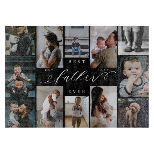 Beste vader ooit | Vaderdag 12 Fotocollage Snijplank (Voorkant)