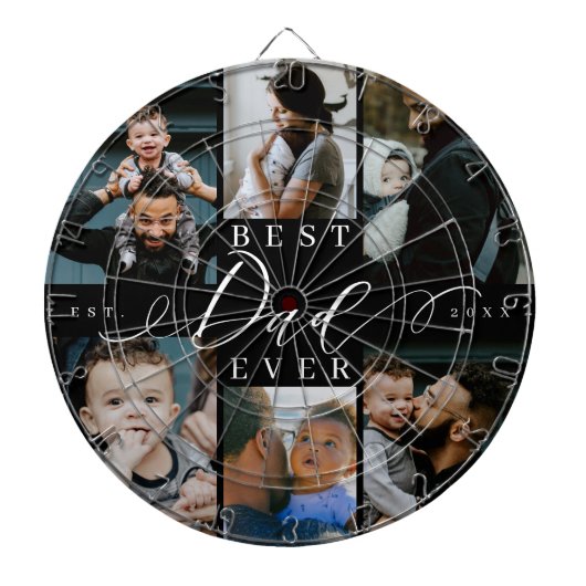 Beste vader ooit | Vaderdag 6 Foto-collage Dartbord (Voorkant)