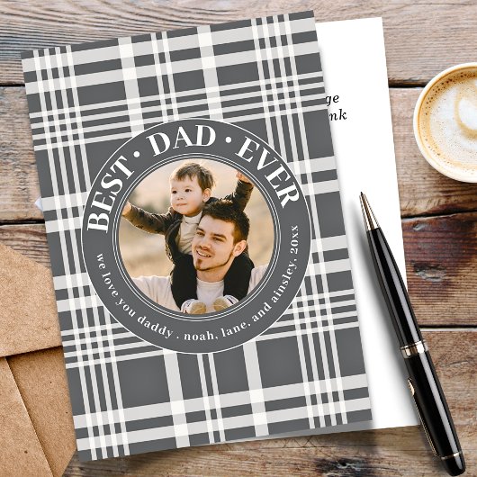 Beste vader ooit Vaderdag Buffalo Plaid Foto Feestdagenkaart