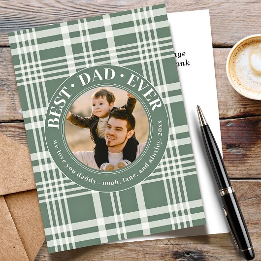 Beste vader ooit Vaderdag Buffalo Plaid Foto Feestdagenkaart
